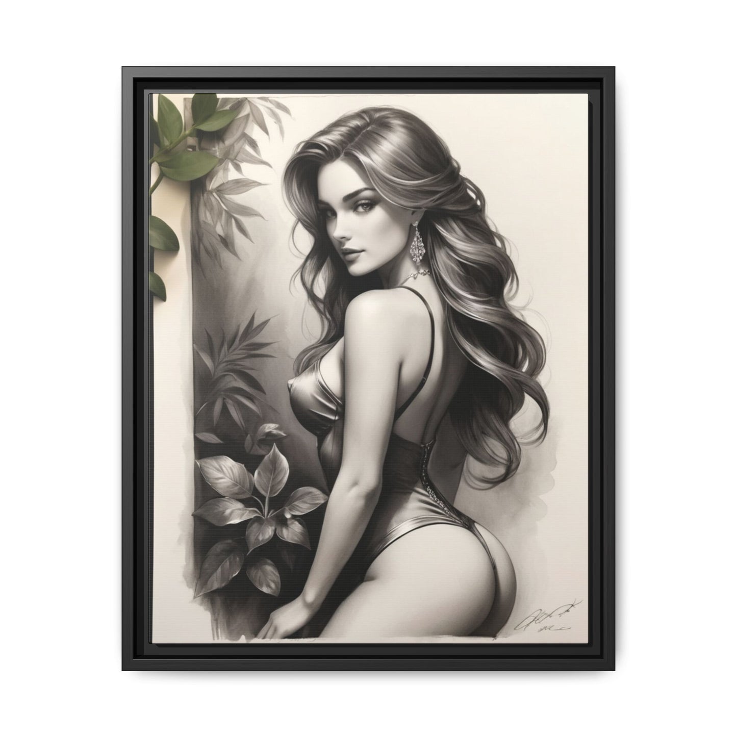 Elegant Framed Art Print - Multi-Color Canvas Woman Portrait