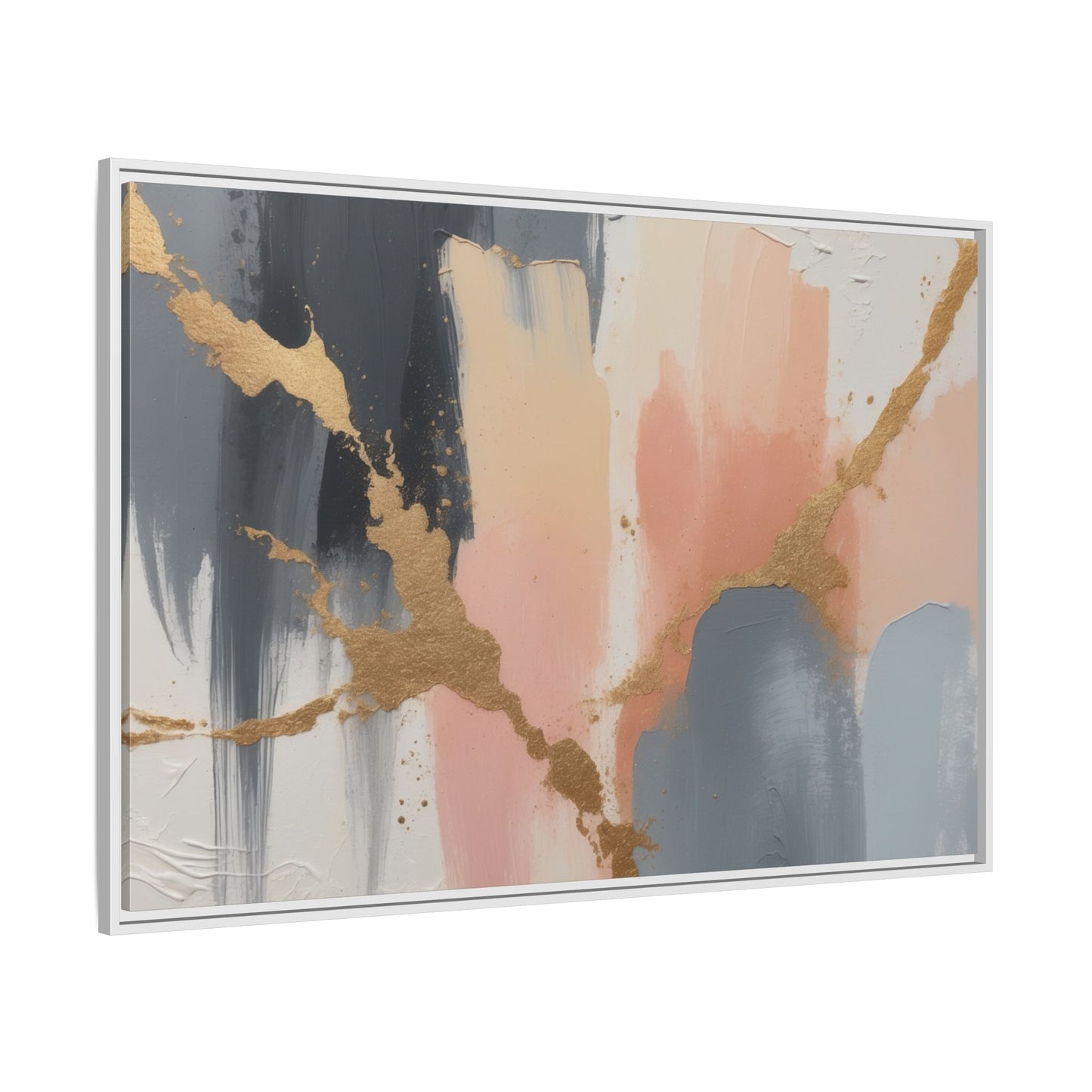 Elegant Abstract Framed Canvas Art with Gold Accents