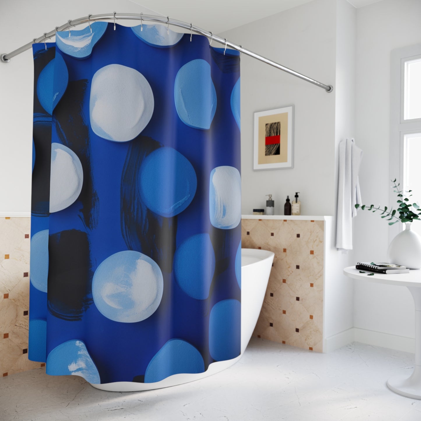 Modern Blue Dot Shower Curtain - Trendy Bathroom Décor