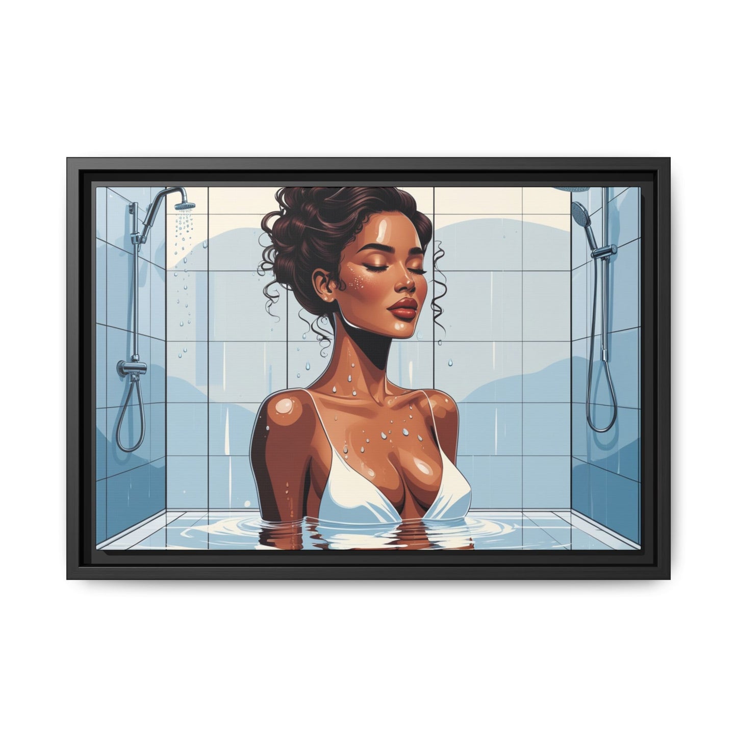 Serene Bathing Woman Canvas Art - Framed Multi-Color Wall Decor