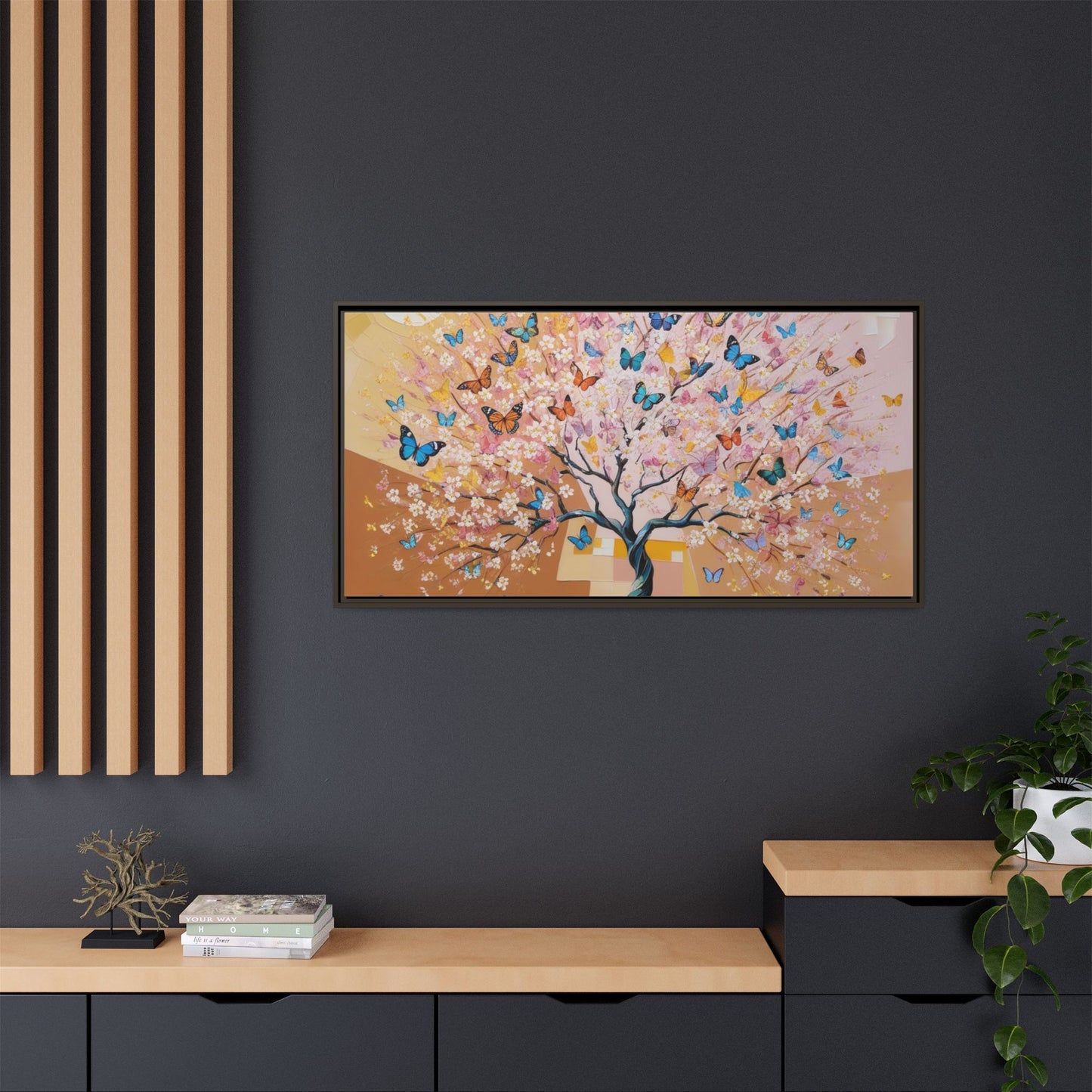 Colorful Butterfly Blossom Framed Canvas Art