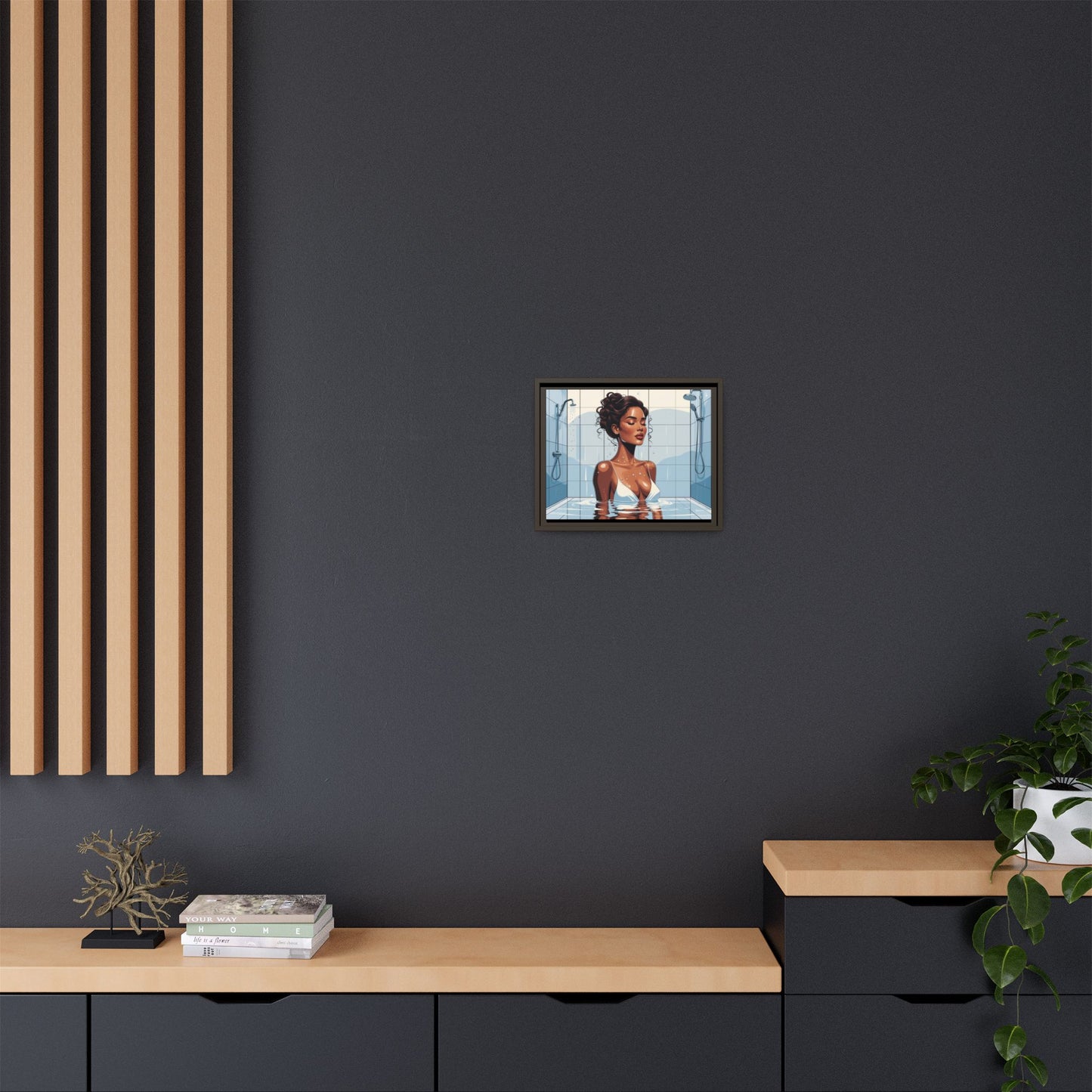 Serene Bathing Woman Canvas Art - Framed Multi-Color Wall Decor