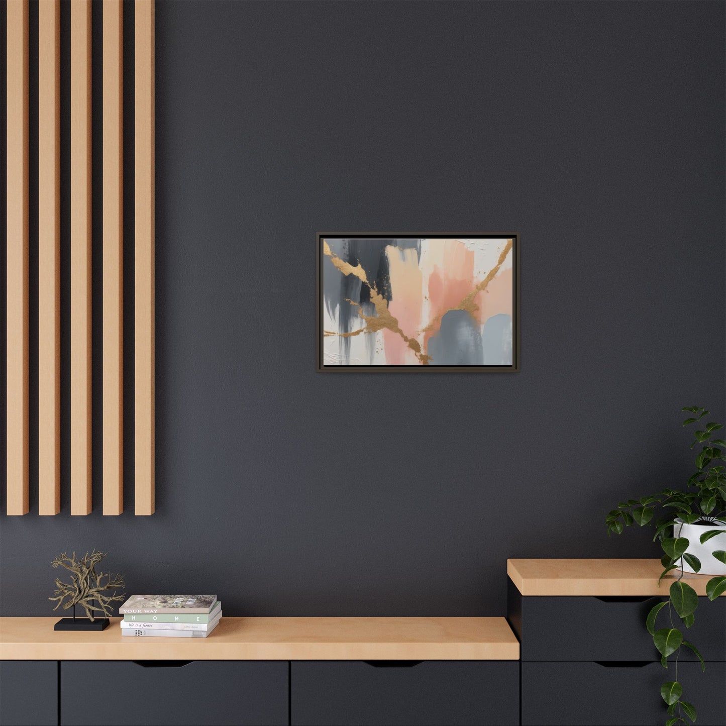 Elegant Abstract Framed Canvas Art with Gold Accents