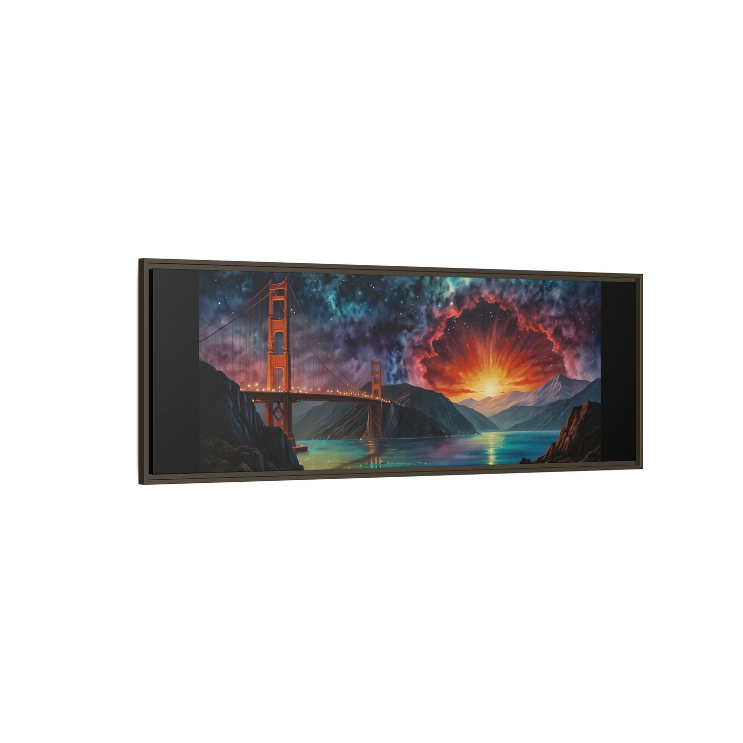 Golden Gate Sunset Framed Canvas Art - Multi-Color Wall Decor