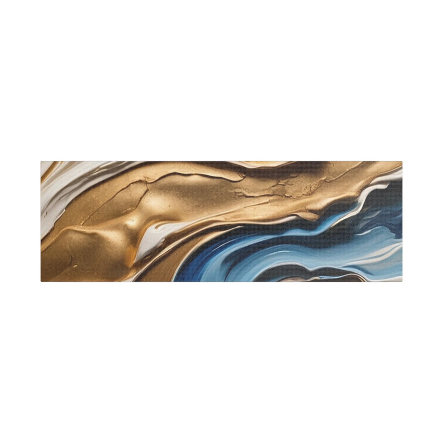 Elegant Abstract Wall Art - Blue and Gold Satin Canvas