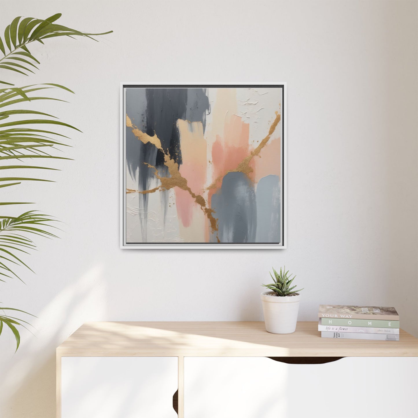 Elegant Abstract Framed Canvas Art with Gold Accents